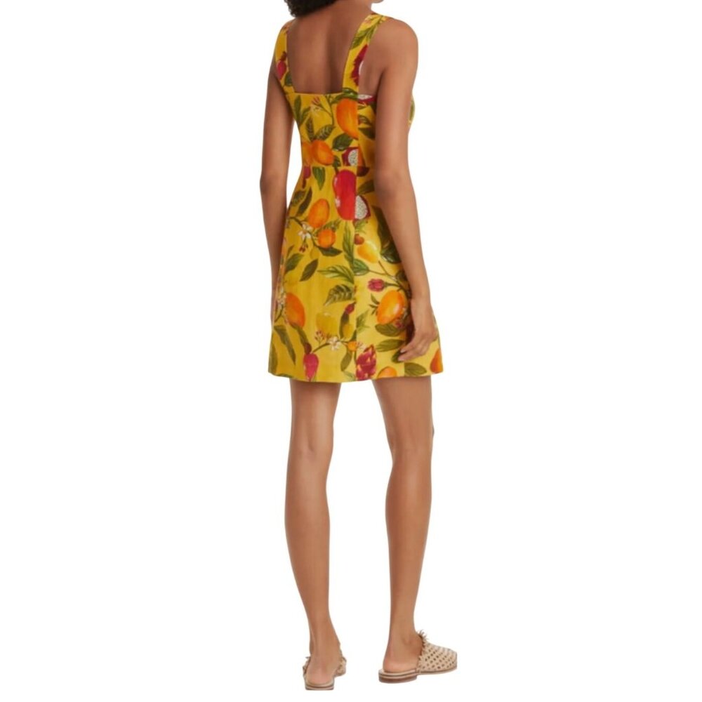 Farm Rio Fruit Lovers Mini Linen Dress Yellow Multicolor Print Size Medium New - Picture 8 of 11